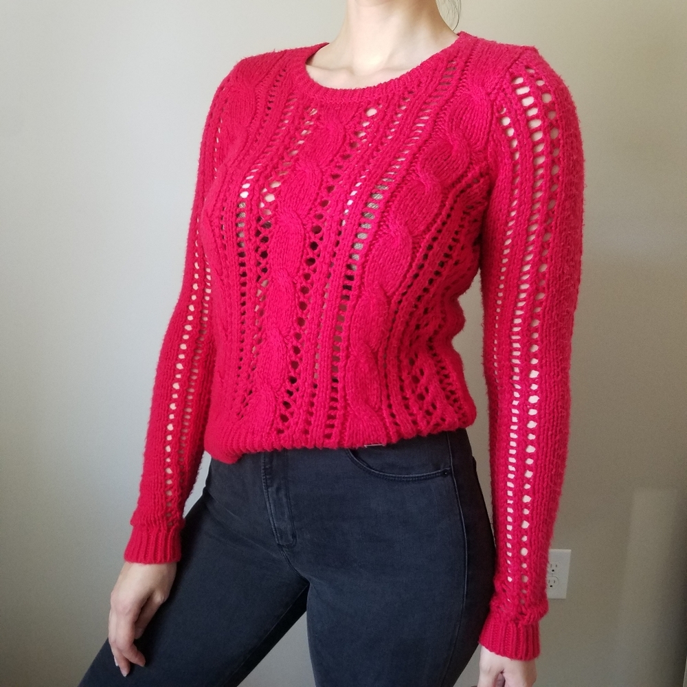 Red Cable-Knit Sweater